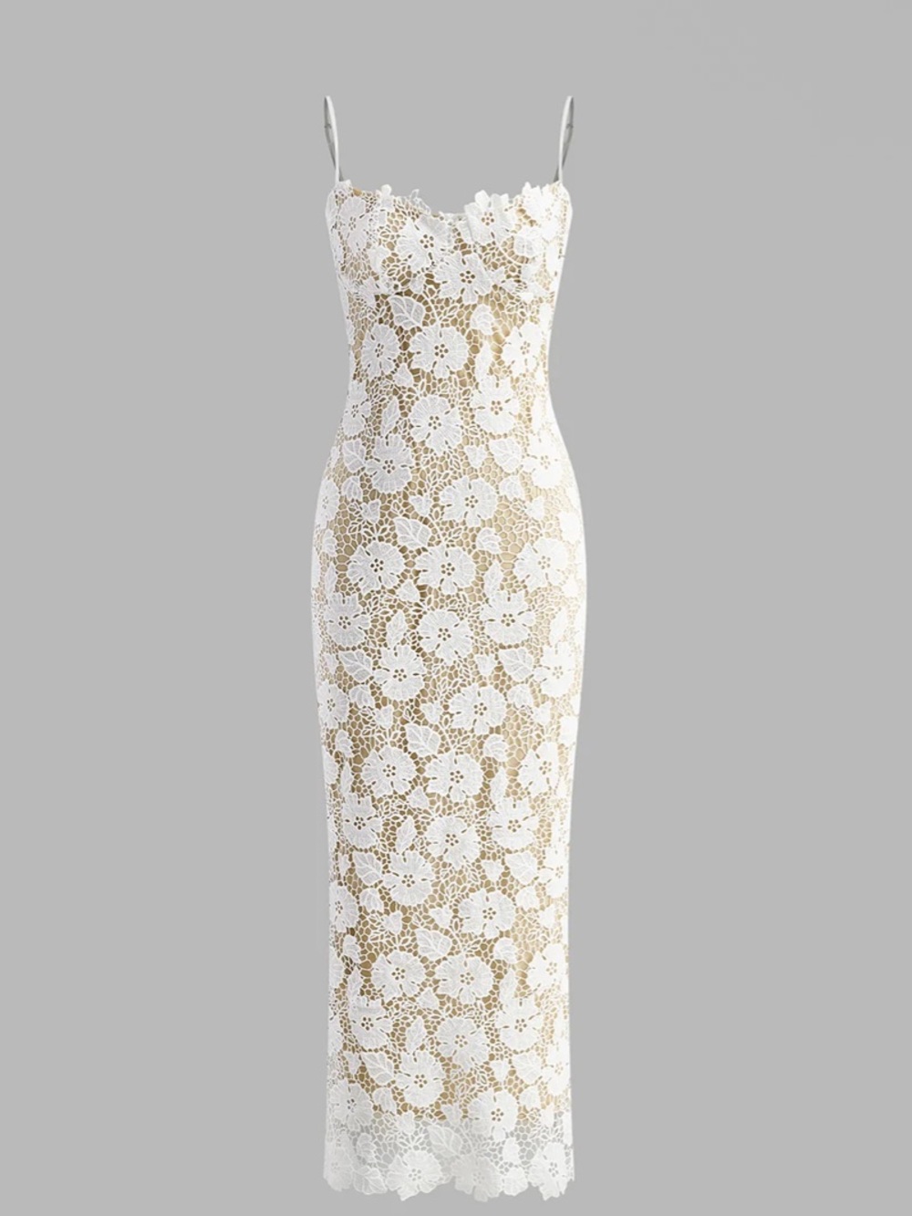 Commense Semi-Sheer Double Layer Lace Cami Dress White Lace Up Back MIDI NEW - Picture 3 of 9